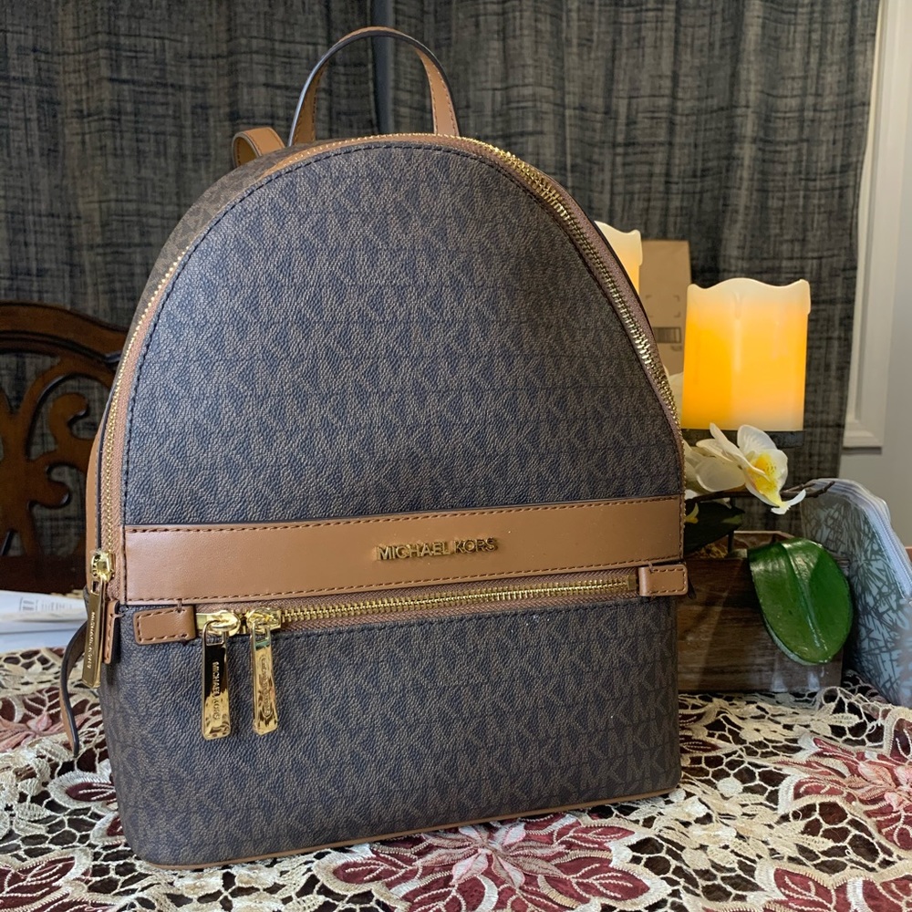 MICHAEL KORS KENLY BACKPACK BAG MK BROWN SIGNATURE